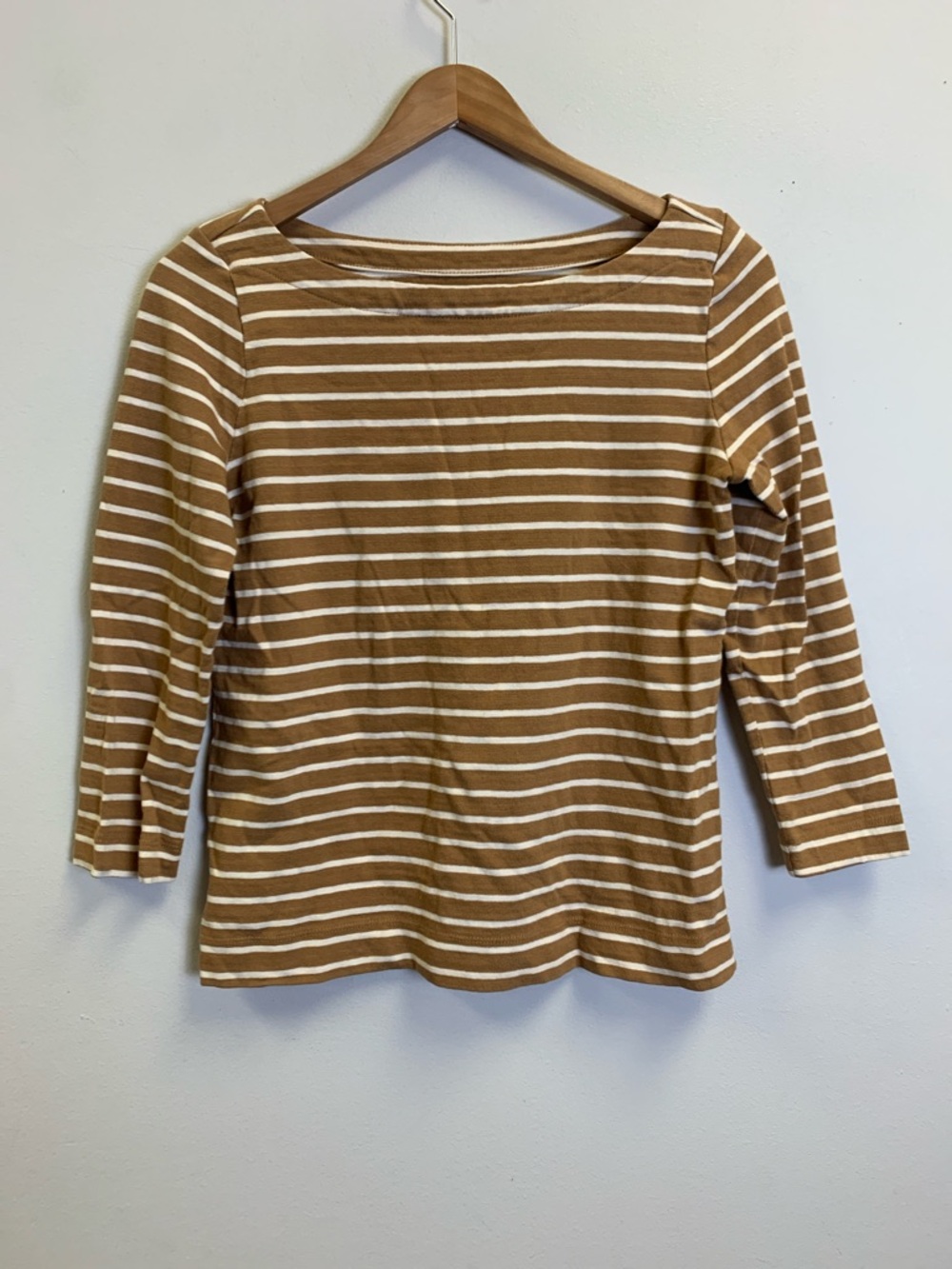 LOFT Boatneck Long Sleeve Tee - Tan & White Stripes